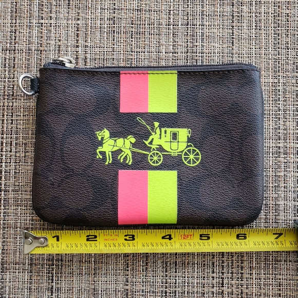 Coach Signature Neon Horse & Carriage Brown Wristlet Without the Wristlet strap - Picture 4 of 6
